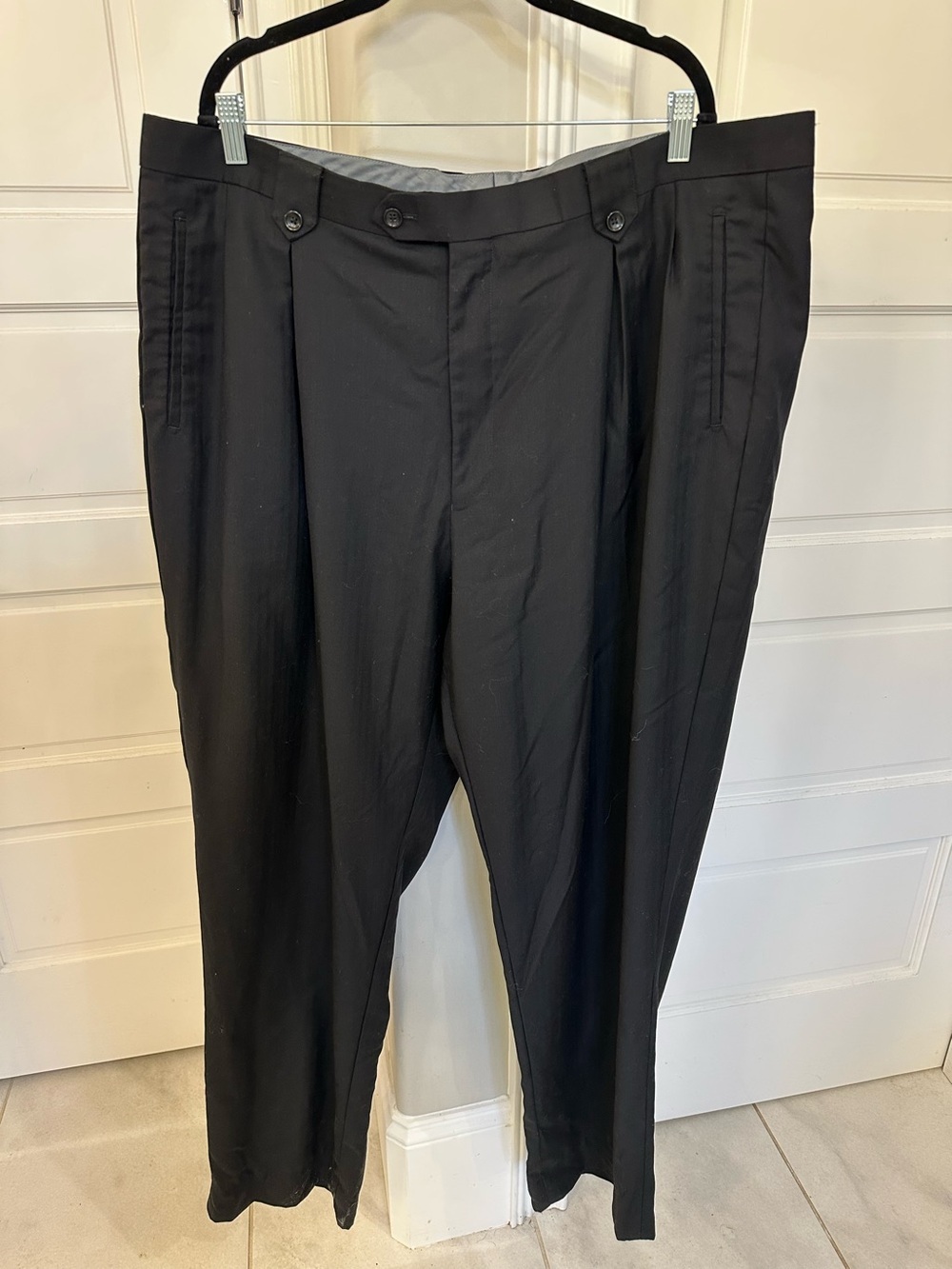 VTG Tiglio Luxe Mens 54x32 Pleated Italian Made Wide Leg Wool Pants Black Formal